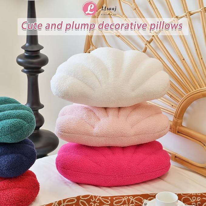 Ivory Seashell Throw Pillows, Shell Shaped Throw Pillows, 13 Inch Soft Home Decorative Pillow Plush Cushion for Bed Couch Living Sofa Room Decor Accent Throw Pillow-HomvellaHome