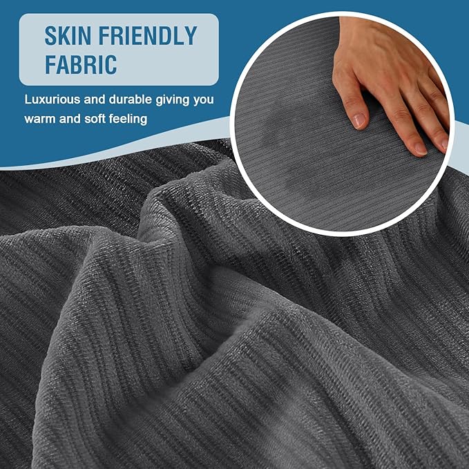 H.VERSAILTEX Velvet Stretch Couch Cushion Cover Plush Cushion Slipcover for Chair Cushion Furniture Protector Seat Cushion Sofa Cover (1 Piece Armchair Cushion Covers, Grey Striped)-HomvellaHome