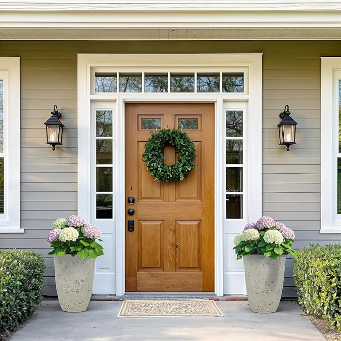 19.5" Resin Tall Planters for Outdoor Plants, Set of 2 Country White Large Flower Pots with Handmade Birch Bark Texture, Heavy-Duty and Weather-Resistant for Year Round Indoor Outdoor use-HomvellaHome