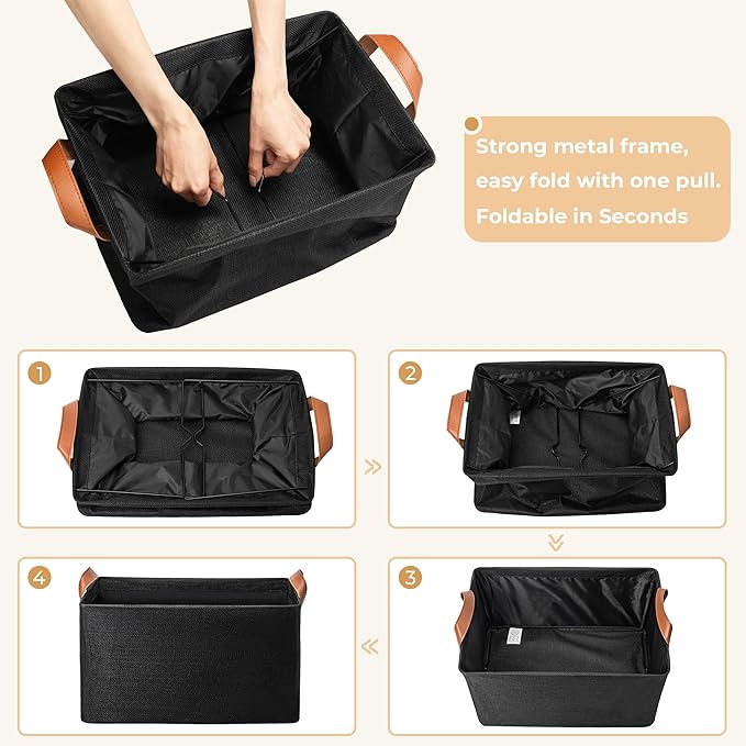 GRANNY SAYS Storage Baskets for Shelves, Closet Organizer Bins, Clothes Storage Bins with Metal Frame, Large Baskets for Organizing and Storage, Collapsible, Black, 2-Pack-HomvellaHome