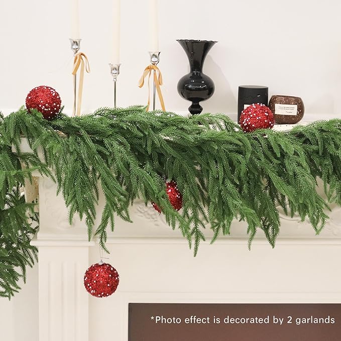 12FT Christmas Garlands Norfolk Pine Garland Real Touch Artificial Faux Greenery Garland for Holiday Indoor Outdoor Decor-HomvellaHome