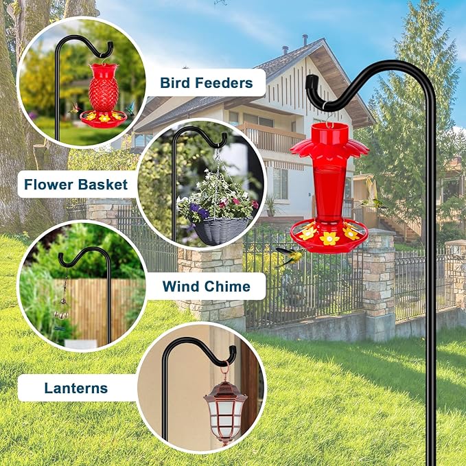Gtongoko 92 Inch 2 Pack Bird Feeder Poles for Outdoors Heavy Duty, Shepherds Hooks for Outdoor, Hummingbird Feeder Stand, Adjustable Hanger for Plant, Lights, Lanterns Wedding Decor with 7 Prongs Base-HomvellaHome
