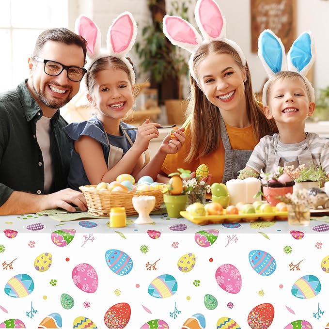 2 Pack Easter Tablecloth - Colorful Easter Eggs Table Cloth, Plastic Disposable Rectangle Spring Easters Egg Table Cover for Easters Tables Decorations and Party Supplies Decor Favors, 108 x 54 Inch-HomvellaHome