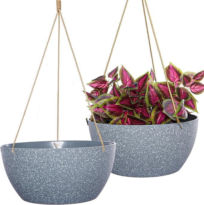 13 Inch 2 Pack Large Hanging Planters for Indoor Outdoor Plants, Plastic Hanging Basket Pots for House Plants Flowers, Grey-HomvellaHome