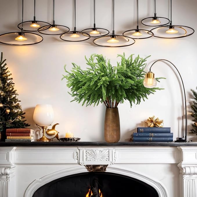 12Pcs Artificial Norfolk Pine Branches 24" Plastic Christmas Plants Decor Faux Greenery Stems Pine Picks Outdoor Faux Plants UV Resistant for Xmas Indoor, Front Porch Home Décor (12, 24inch)-HomvellaHome