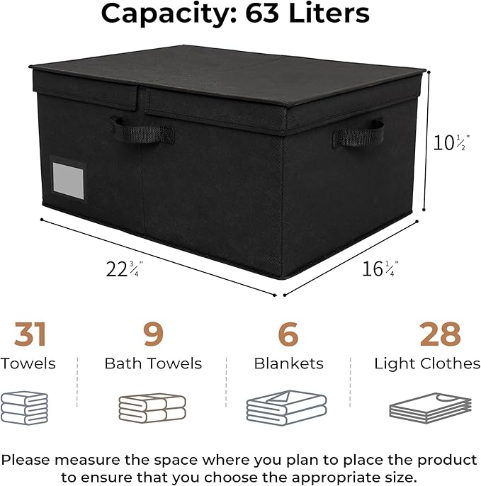GRANNY SAYS Fabric Storage Bin with Lid, Linen Closet Organizers and Storage Baskets, Large Storage Box, Clothes Bins for Closet Organizing, Jumbo, Black, 1-Pack-HomvellaHome