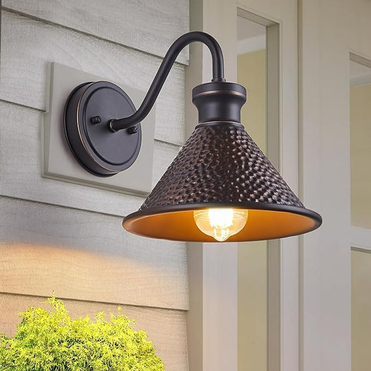 Gooseneck Outdoor Wall Sconce 1-Light E26 Socket Farmhouse Wall Mount Porch & Patio Lights,9.3Inch Width Casting Aluminum Shade,Oil Rubbed Bronze,Easily Installed in Outdoor and Indoor.-HomvellaHome