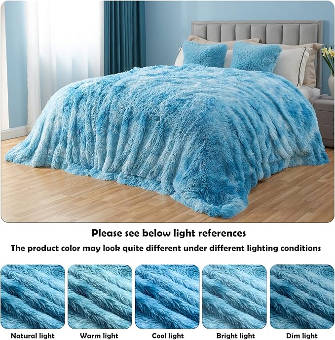 GONAAP Fuzzy Faux Fur Throw Blanket Tie-dye Ocean Blue Super Soft Cozy Plush Fuzzy Shaggy Blanket for Couch Sofa Bed (Tie-dye Ocean Blue, Throw(50"x60"))-HomvellaHome