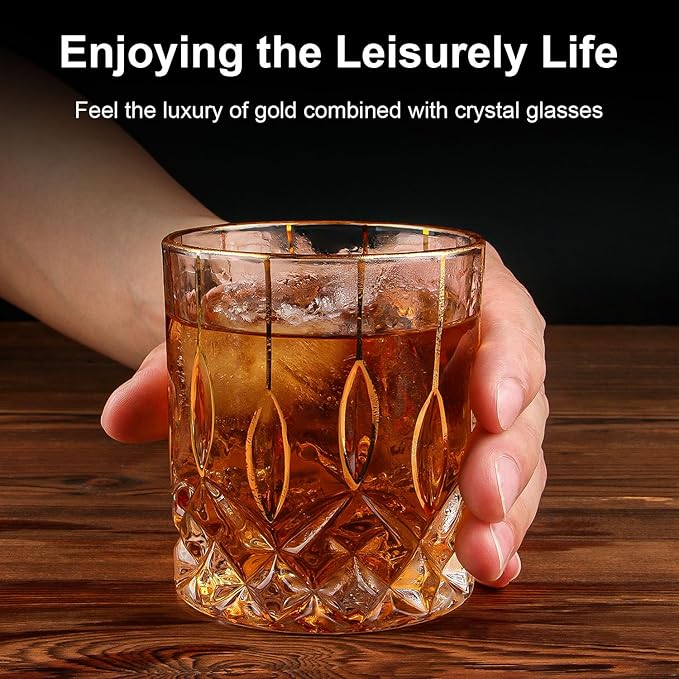 Gold Rim Whiskey Glasses Set of 2,Crystal Old Fashioned Glasses-Luxury Gold Collection,Perfect for Scotch Bourbon Rocks Cognac Vodka Gin Tequila Rum Liquor,Whiskey Gifts for Men-HomvellaHome