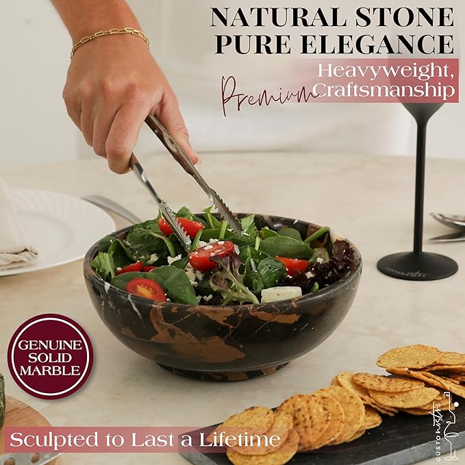 Gusto Nostro 8" Luxury Black Marble Decorative Bowl for Coffee Table - Elegant Decorative Fruit Bowl for Kitchen Counter - Heavy Stone Entryway Catch All for Keys, Potpourri Holder Centerpiece, Medium-HomvellaHome