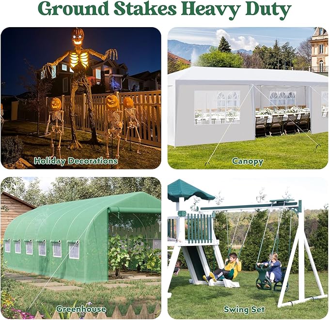 12 inches 12-Pack Trampoline Stakes Anchors High Wind Stake Heavy Duty U Hooks for Ground Lawn Garden Yard Stakes for Decorations Swing Set Shed-HomvellaHome