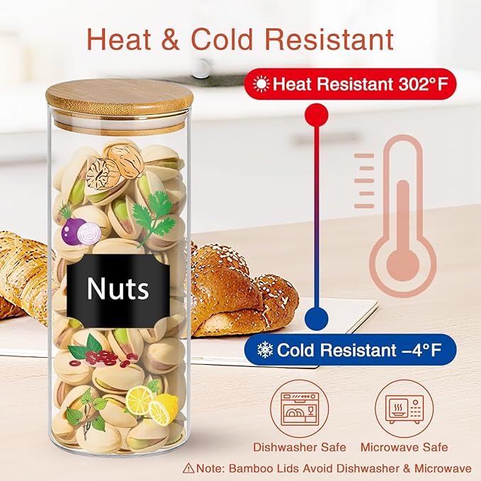 16 oz 20 pcs Glass Jars with Bamboo Lids, Stackable Clear Food Storage Jars, Airtight Kichen Glass Pantry Storage Containers with Lids for Rice, Candy, Sugar, Flour, Nuts, Cookie, Spice-HomvellaHome