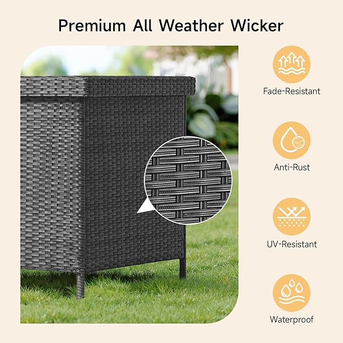158 Gallon XL Deck Box with Lid, All Weather Wicker Outdoor Storage Box Waterproof, Large Outdoor Patio Storage Bin for Cushions, Garden Tools, Gears, Pool Accessories, Black-HomvellaHome
