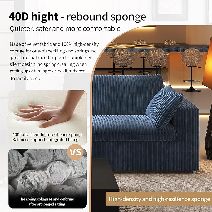 118" U Shaped Modern Sofa Modular Sectional Cloud Couch with 2 Ottoman,Upholstered Couches with Plush Corduroy Fabric for Living Room Furniture,Bedroom and Apartment,No Assembly Required,Blue-HomvellaHome