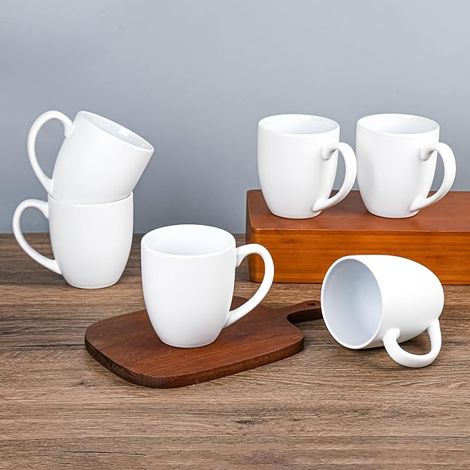 16oz Coffee Mugs Set of 6, Large Ceramic Modern Coffee Mugs With Handle For Tea,Latte,Cappuccino,Cocoa. Dishwasher.Microwave Safe (Matte White)-HomvellaHome