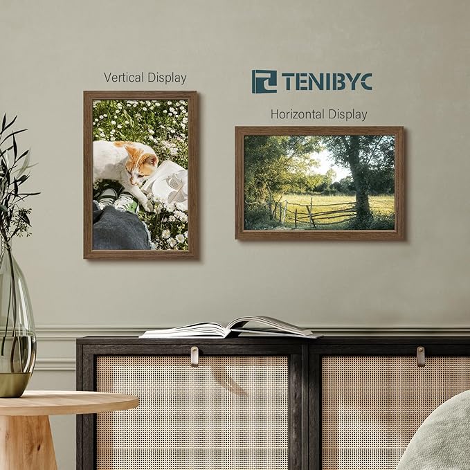 11x17 Picture Frame 3 Pack - Brown Woodgrain, Wood Photo Frame, HD Tempered Glass, Wall Gallery Poster Frame-HomvellaHome