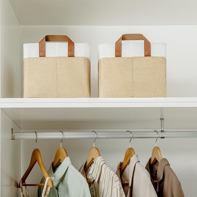 GRANNY SAYS Storage Baskets for Shelves, Closet Organizer Bins, Clothes Storage Bins with Metal Frame, Large Baskets for Organizing and Storage, Collapsible, Khaki, 2-Pack-HomvellaHome