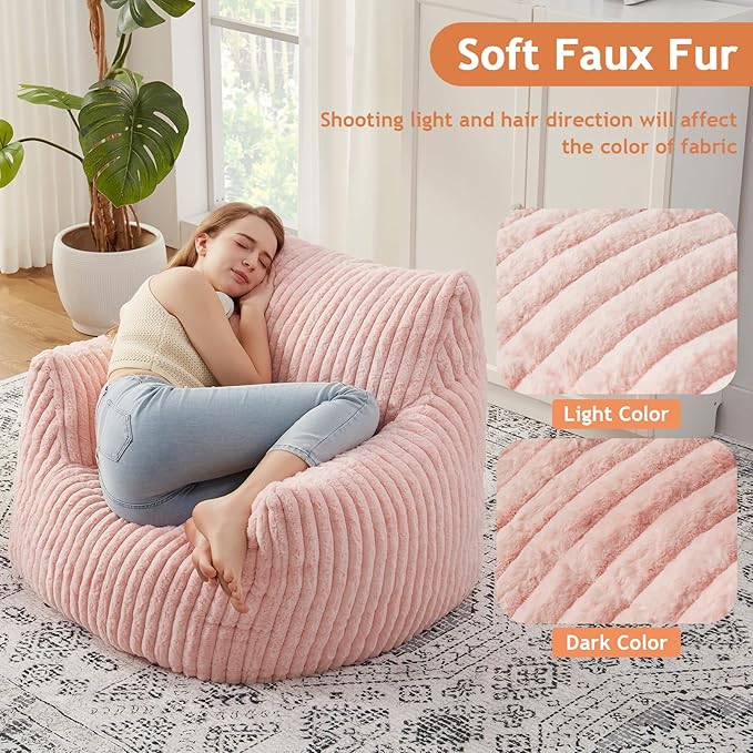 Giant Bean Bag Chairs for Adults with Filling Plush Fluffy Bean Bag Chairs for Teens with Armrests Comfy BeanBag Lazy Couch Sofa Chair for Bedroom Living Room Reading-HomvellaHome