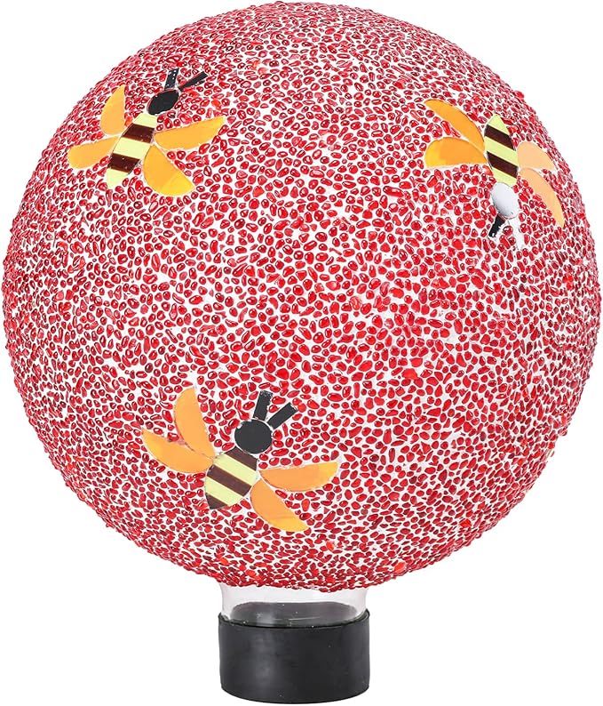 Gazing Ball 8 Inch Bee Glass Mosaic Garden Globe Outdoor Gazing Globe Yard Ornament for Garden Yard Home Lawn Outdoor Decoration Gift for Women (Not Solar Powered)-HomvellaHome