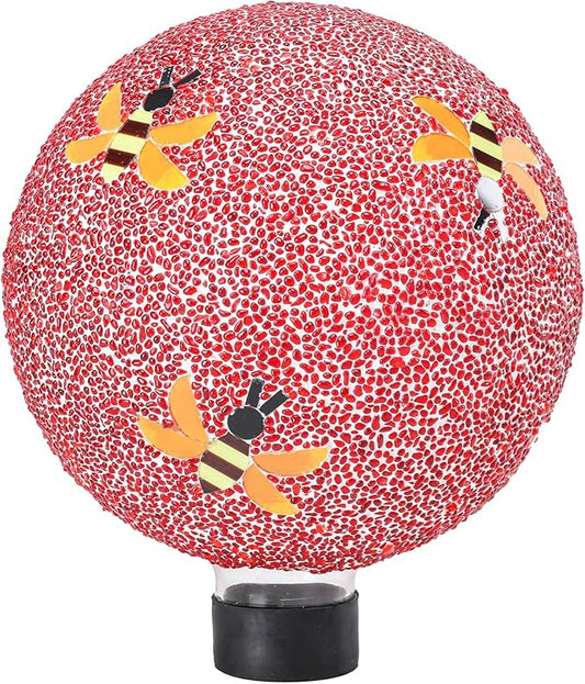 Gazing Ball 8 Inch Bee Glass Mosaic Garden Globe Outdoor Gazing Globe Yard Ornament for Garden Yard Home Lawn Outdoor Decoration Gift for Women (Not Solar Powered)-HomvellaHome