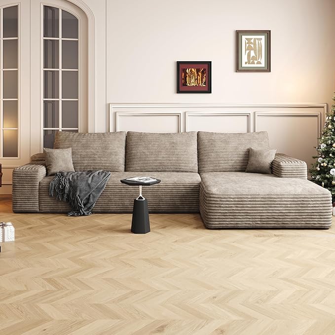 108" Sectional Couches for Living Room Modern Modular Sofa with L-Shape Couchs Upholstered Boneless Couch Deep Seat Sectional Couch with Chaise (Camel, Right Facing Chaise+2Seaters)-HomvellaHome