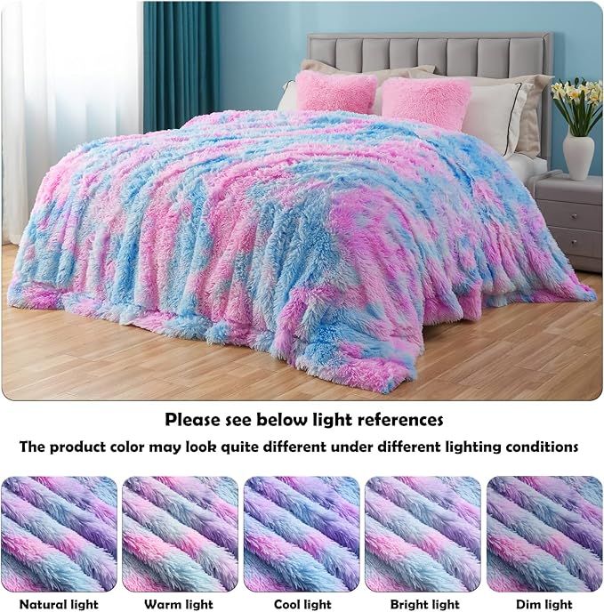 GONAAP Fuzzy Faux Fur Throw Blanket Twin Size Purple Rainbow Super Soft Cozy Plush Fuzzy Shaggy Blanket for Couch Sofa Bed (Purple Rainbow, Twin(60"x80"))-HomvellaHome