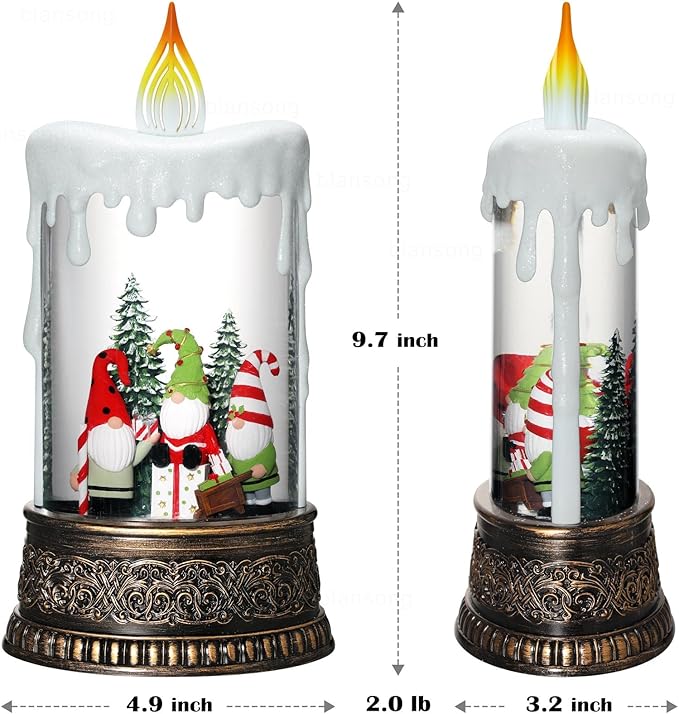Gnome Snow Globe Candle Christmas Decorations Gifts Auto Snowfall Glitter Music Collection with 6H Timer USB/Battery Powered 9.7 inch-HomvellaHome