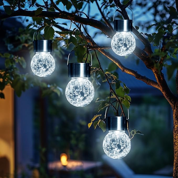 GIGALUMI 24 Pack Solar Outdoor Lights, Solar Hanging Lights for Christmas Decoration-Cracked Glass Solar Lights Outdoor Waterproof for Garden, Yard, Fence, Tree(Cold White)-HomvellaHome