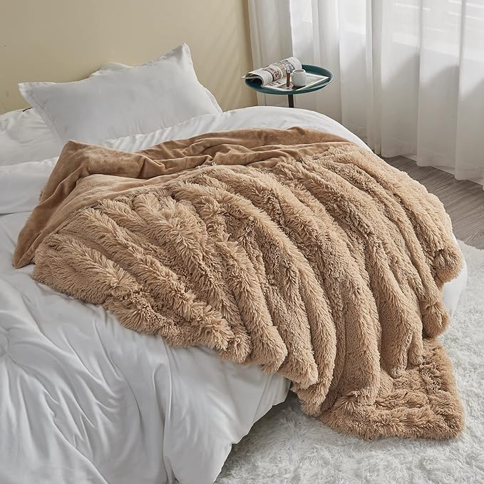 GONAAP Fuzzy Faux Fur Throw Blanket Twin Size Brown Super Soft Cozy Plush Fuzzy Shaggy Blanket for Couch Sofa Bed (Brown, Twin(60"x80"))-HomvellaHome