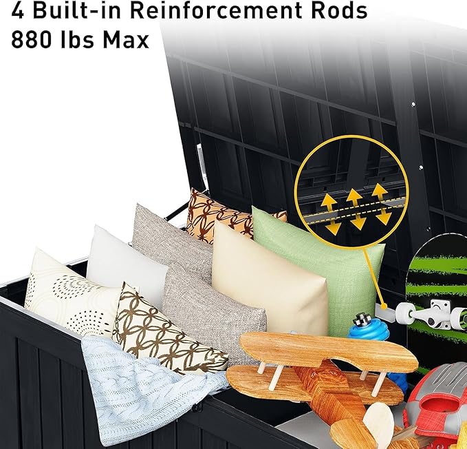 182 Gallon Deck Box Waterproof, UV Resistant Resin Outdoor Storage Box with Hydraulic Rod, Lockable Design and Enhanced Durability for Patio, Garden, and Poolside Use-HomvellaHome