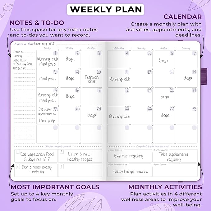 GoGirl Food Journal & Wellness Planner –– Diet & Fitness Diary – Nutrition Journal with Meal, Exercise & Weigh Loss Tracker, A5 (Purple)-HomvellaHome