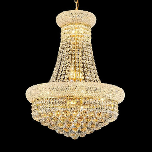 12 - Light Unique Empire Crystal Chandelier for Foyer Entryway Living Room Dining Room Bedroom Entryway Gold Finish-HomvellaHome