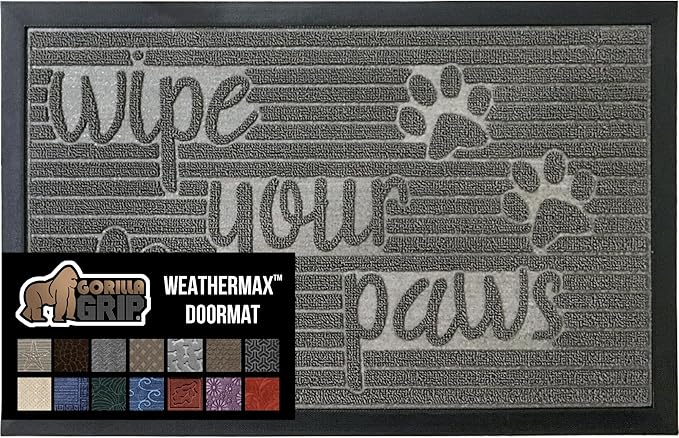 GORILLA GRIP 100% Waterproof All-Season WeatherMax Doormat US Designed Natural Rubber, Stain and Fade Resistant, Low Profile Indoor Outdoor Door Mats, Easy Clean Patio Mat, 17x29, Stone Paws-HomvellaHome