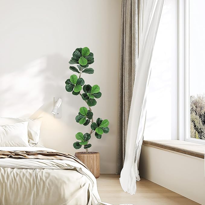 GarveeHome Fiddle Leaf Fig Artificial Tree with White Planter,6ft Faux Plants Indoor with Moss, Fake Rubber Tall Fake Floor Plant in Pot - Artificial Trees for Home Office Living Room Decor-HomvellaHome