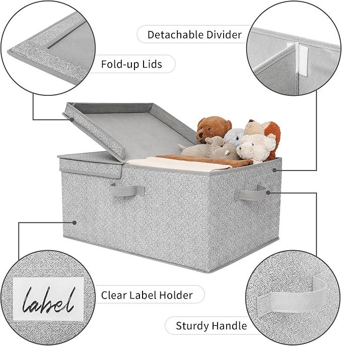 GRANNY SAYS Large Storage Bins with Lids, Decorative Storage Box for Shelves, Fabric Storage Bins Foldable, Storage Basket for Clothes, Keepsake Box, Jumbo, Gray, 2-Pack-HomvellaHome