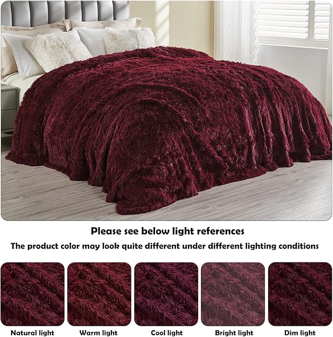 GONAAP Fuzzy Faux Fur Throw Blanket Twin Size Wine Red Super Soft Cozy Plush Fuzzy Shaggy Blanket for Couch Sofa Bed (Wine Red, Twin(60"x80"))-HomvellaHome