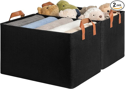 GRANNY SAYS Storage Baskets for Shelves, Closet Organizer Bins, Clothes Storage Bins with Metal Frame, Extra Large Baskets for Organizing and Storage, Collapsible, Black, 2-Pack-HomvellaHome