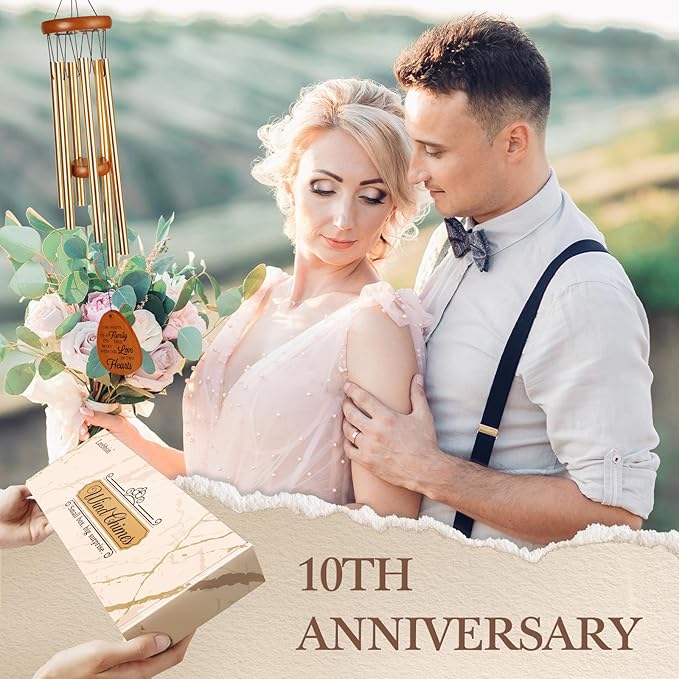 10th Anniversary Wind Chime, 10th Anniversary Romantic Gifts for Him, Her, Couple, Men, Women, Wife, Husband, Newlywed, Aluminum Anniversary's Keepsake Gifts Ideas-HomvellaHome