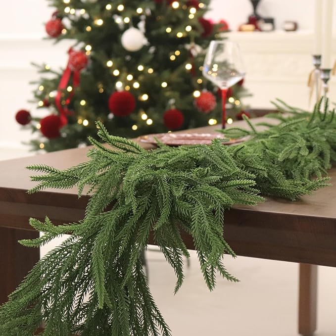 12FT Christmas Garlands Norfolk Pine Garland Real Touch Artificial Faux Greenery Garland for Holiday Indoor Outdoor Decor-HomvellaHome