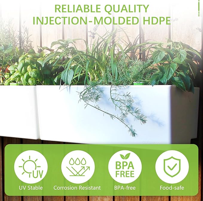 Glowpear Self Watering Planter Box - 23.6", White - UV Stable, Scalable Wall Mounts Plant Pot with Water Gauge, Indoor Outdoor for Vegetables, Flowers, Herbs, and Succulents, Gardening-HomvellaHome