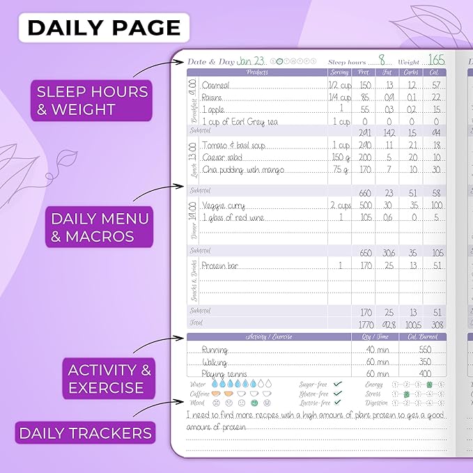 GoGirl Food Journal & Wellness Planner –– Diet & Fitness Diary – Nutrition Journal with Meal, Exercise & Weigh Loss Tracker, A5 (Purple)-HomvellaHome