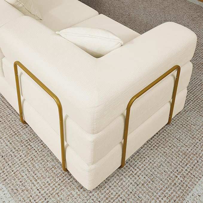 108" Oversized Convertible Sleeper Sofa Bed, Corduroy L Shape Sectional Couch, Folding Sofa Bed with Side Pocket, Modern Cloud Floor Mattress Couch, Modular Sofa for Living Room, Beige-HomvellaHome