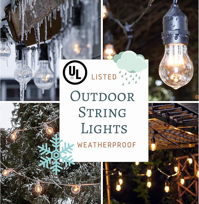 100 Foot Commercial Outdoor String Lights with 50 Suspended Sockets and S14 11 Watt Bulbs (+ 2 Free Spares) - E26 Vintage String Lights for Patio, Yard, Deck, Cafe, Bistro and More-HomvellaHome