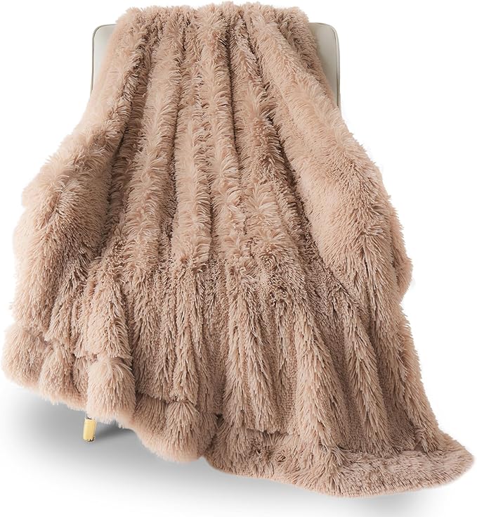 GONAAP Fuzzy Faux Fur Throw Blanket Taupe Super Soft Cozy Plush Fuzzy Shaggy Blanket for Couch Sofa Bed (Taupe, Throw(50"x60"))-HomvellaHome