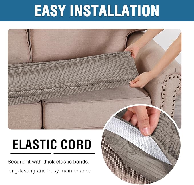 H.VERSAILTEX Super Stretch Individual Seat Cushion Covers Sofa Covers Couch Cushion Covers Slipcover Sets Thick Jacquard Textured Twill Fabric (1 Piece Loveseat Cushion Cover, Taupe)-HomvellaHome