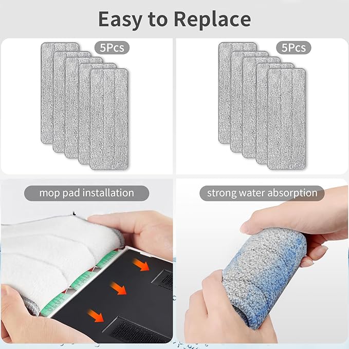 10Pcs Joymoop Mop Replacement Pads, 13 * 4.9'' Universal Mop Pads Mop Head Refills Washable Wet Mop, Compatible with Most 11-13” Size Mops，-HomvellaHome