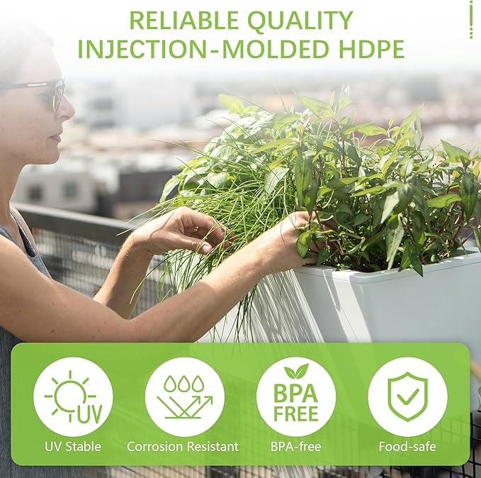 Glowpear Self Watering Railing Planter Box - 23.6", White - UV Stable, Scalable Plant Pot with Water Gauge, Indoor Outdoor for Vegetables, Flowers, Herbs, and Succulents-HomvellaHome
