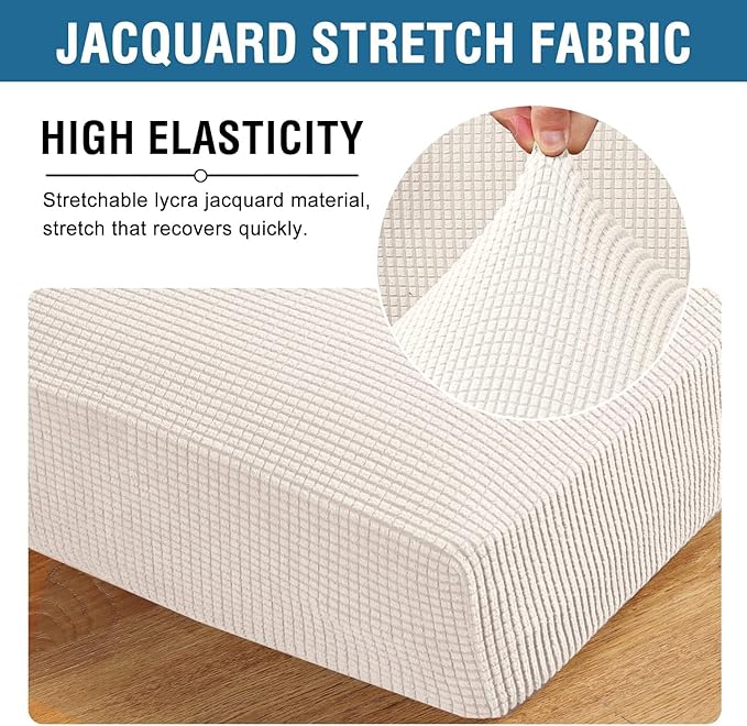 H.VERSAILTEX Super Stretch Individual Seat Cushion Covers Sofa Covers Couch Cushion Covers Slipcover Sets Thick Jacquard Textured Twill Fabric (1 Piece Sofa Cushion Cover, Ivory)-HomvellaHome