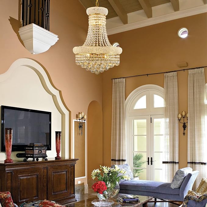 10 - Light Unique Empire Crystal Chandelier for Foyer Entryway Living Room Dining Room Bedroom Hallway Gold Finish-HomvellaHome