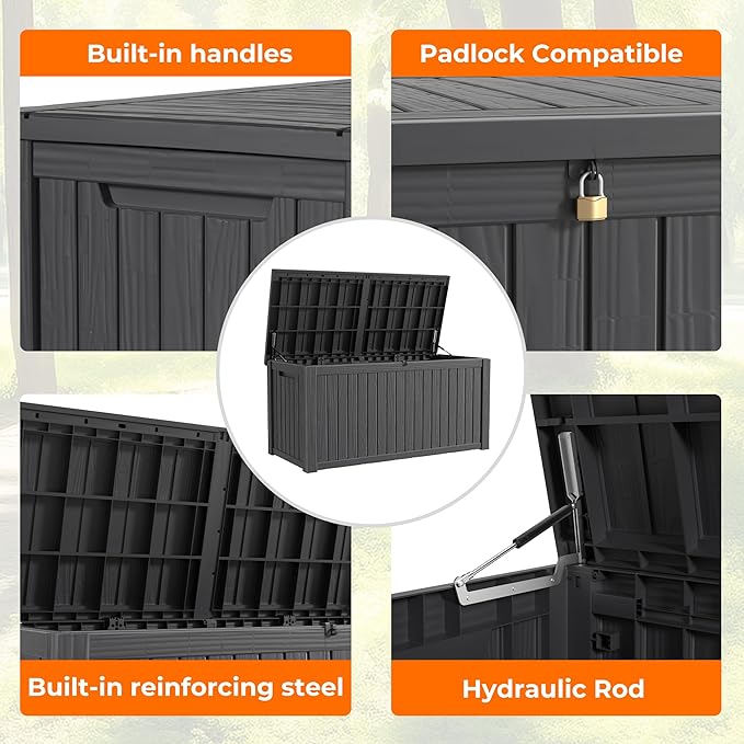 180 Gallon Deck Box Large Outdoor Storage for Patio Furniture,Outdoor Cushions,Garden Tools and Pool Supplies,Waterproof,Resin,Lockable(Black)-HomvellaHome